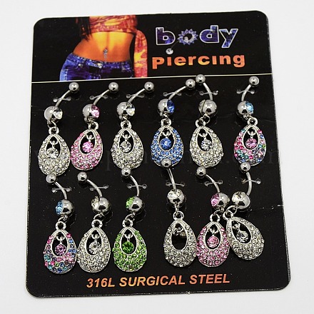 Body Jewelry Drop Alloy Rhinestone Navel Ring Belly Rings RB-D073-05-1