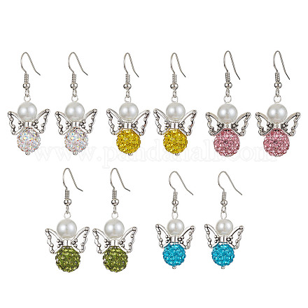 Boucles d'oreilles pendantes en strass et perles de verre en argile polymère EJEW-JE05444-1