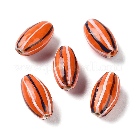 手作りの陶器ビーズ  ファミーユは磁器バラ  オーバル  オレンジ  17x9.5mm  穴：1.6mm  約22個/連  14.37インチ（36.5cm） PORC-G011-05G-1