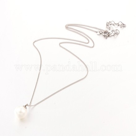 304 Stainless Steel Shell Pearl Beaded Pendant Necklaces NJEW-JN01309-1