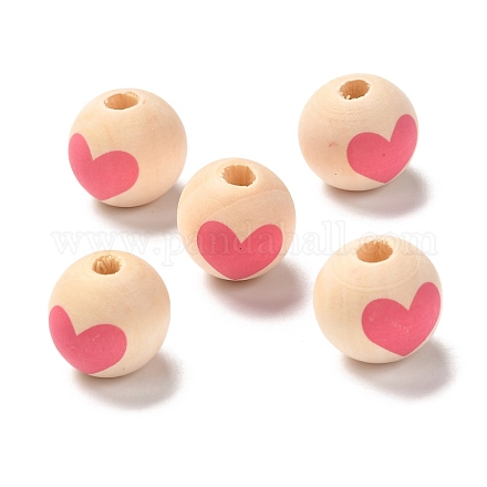 Perles européennes en bois imprimées WOOD-F011-10B-1