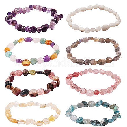 Bracciali elasticizzati con perline di pietre preziose miste naturali 8 pz 8 stile per bambini BJEW-SZC0003-02-1
