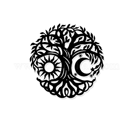 NBEADS Tree of Life with Moon and Sun Metal Wall Art Decor HJEW-WH0067-025-1
