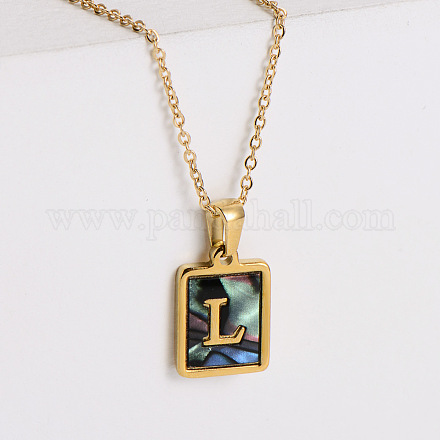 304 нержавеющая сталь паве натуральный ракушка пауа прямоугольные инициальные подвески ожерелья для женщин FS-WG38E89-12-1