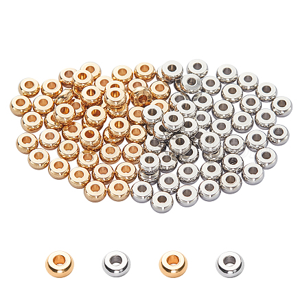 UNICRAFTALE About 100pcs 2 Colors 4mm Tiny Flat Round Spacer Beads 304 Stainless Steel Beads Bead Spacers Metal Bead Smooth Beads for Jewelry Making Findings Golden and Stainless Steel Color STAS-UN0007-15-1