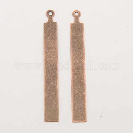 メタルタグ  真鍮タグブランクタグペンダント  長方形  赤銅鉱  67x7x0.5mm  穴：2mm KK-N0001-06R-1