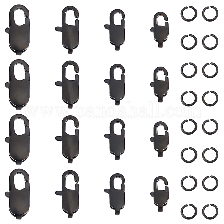 UNICRAFTALE 16Pcs 4 Styles Electrophoresis Black Lobster Claw Clasps Kits Stainless Steel Lobster Claw Clasps with 16Pcs Stainless Steel Open Jump Rings Hole 1~1.5x1.5~2mm STAS-UN0038-63-1