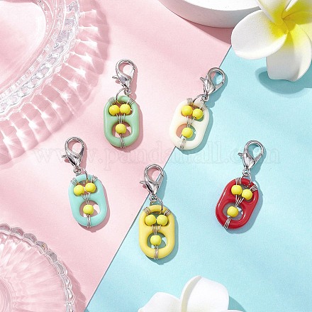 Подвесные украшения из акрила и синтетической бирюзы HJEW-JM03048-01-1