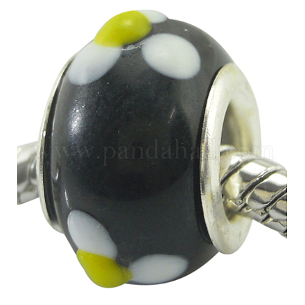 Black Handmade Bumpy Lampwork European Rondelle Beads X-LPDL-010F-5-1