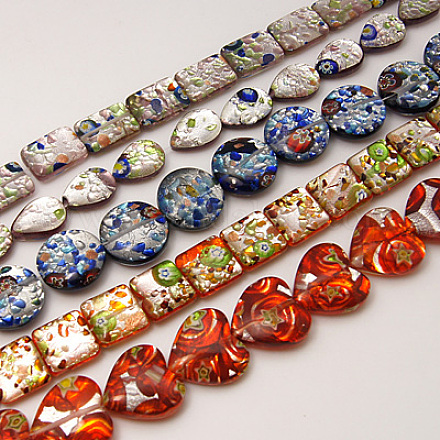 Handmade Silver Foil Millefiori Glass Beads Strands LK-G003-M1-1