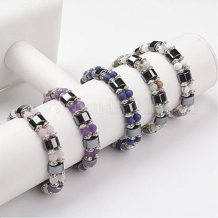 Bracelets extensibles avec perles en hématite synthétiques sans magnétiques BJEW-JB02828-1