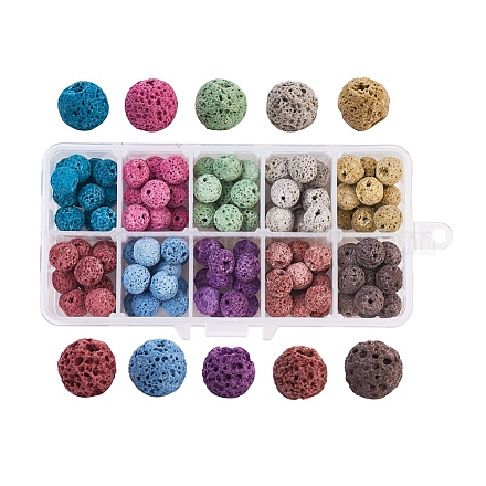 Perle rotonde di roccia lavica naturale in 10 colore G-JP0001-02-1