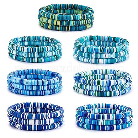 Ensemble de bracelets extensibles faits à la main en argile polymère heishi surfeur BJEW-SW00099-03-1