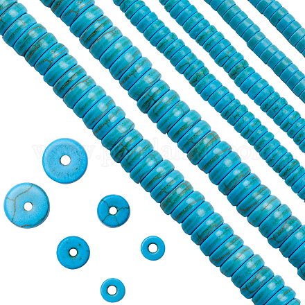 Sunnyclue 1 boîte de 400 pièces + perles plates turquoise en forme de disque - Perles de pierres précieuses - Perles en forme de disque turquoise - Lukcy - Perles turquoise de guérison énergétique - Perles d'espacement en vrac pour la fabrication de bijoux - Cadeaux diy TURQ-SC0001-16-1