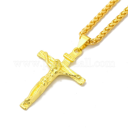 Collar colgante de cruz de crucifijo de aleación con cadenas de trigo NJEW-K245-002G-1