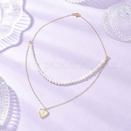 Двухслойное ожерелье из латуни с подвеской в виде сердца и буквы из натурального культивированного пресноводного жемчуга