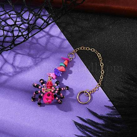 Подвеска в виде паука и черепа на тему Хэллоуина из окрашенной синтетической бирюзы и стеклянных бусин HJEW-MZ00282-01-1