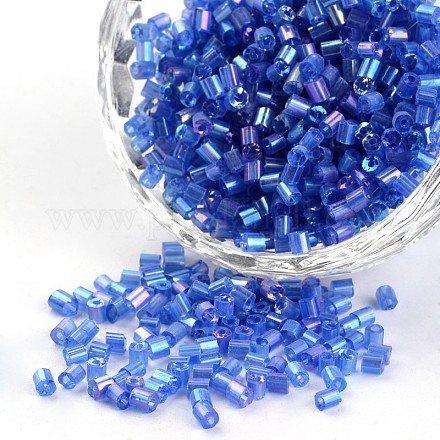 8/0つの透明な色の虹のメッキガラスのシードビーズ2.5~3x2~2.5カット  六角  ブルー  0.8~1mm  穴：12100mm  約450個/[2]g SEED-I005-166-1