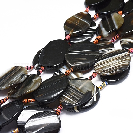Agate à bandes naturelles / brins de perles d'agate à rayures G-L544-027D-1