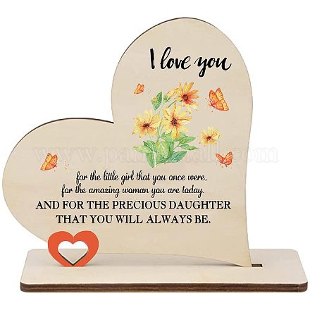 Creatcabin hija regalos de mamá papá decoraciones de mesa de madera adornos corazón corte láser hecho a mano signo decorativo amor placa cumpleaños navidad para hija adulto boda día de la madre DJEW-WH0017-009-1
