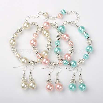 Simpatici regali per i set di gioielli San Valentino vetro perla orecchini e bracciali SJEW-JS00742-07-1