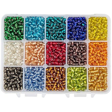 PH PandaHall 3300pcs 15 Color 6/0 Glass Seed Beads 4mm Silver Lined Beads with Container Box Small Seed Beads Kit for DIY Bracelet Necklaces Handicrafts Decorations Jewelry Making Supplies SEED-PH0012-11-4mm-1