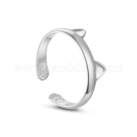 TINYSAND Cute and Delicate Cat Ears Rhodium Plated 925 Sterling Silver Cuff Rings TS-R389-S-1