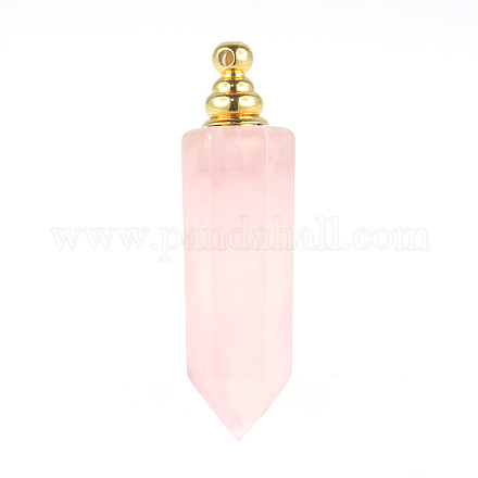 Natural Rose Quartz Openable Perfume Bottle Pendants BOTT-PW0011-06C-1