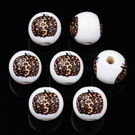 Autumn Theme Printed Natural Wood Beads WOOD-S057-079-1