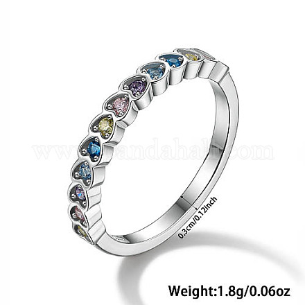 Anillos de dedo de plata de ley chapada en rodio con forma de corazón y circonitas cúbicas de colores para mujer ES9944-2-1