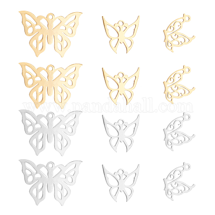 UNICRAFTALE 24pcs 2 Colors Butterfly Pattern Charms 201 Stainless Steel Pendants Hollow Charms for Necklace Jewelry Making STAS-UN0030-02-1