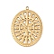 304 Stainless Steel Pendants, Ion Plating(IP), Oval Charm, Real 18K Gold Plated, 37.5x27x1.5mm, Hole: 2mm