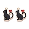 Alloy Enamel Pendants, Lead Free & Cadmium Free, Cat with Heart Charm, Golden, Black, 21x14.5x1mm, Hole: 1.6mm