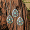 Bohemia Alloy & Acrylic Pendant Necklaces & Dangle Earrings Sets, Antique Silver, Teardrop, 390~450mm