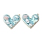 Iron Enamel Pendants, Heart with Flower & Butterfly Charms, with ABS Imitation Pearl and Resin, Rack Plating, Light Gold, Sky Blue, 27.5x30.5x7.5mm, Hole: 1.2mm