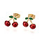 Brass Enamel Stud Earrings, Real 18K Gold Plated, Cherry, 10.5x11.5mm