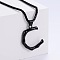 Stylish Stainless Steel Initial Pendant Necklaces, Black, Letter C