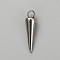 304 Stainless Steel Charms, Spike/Cone Charms, Stainless Steel Color, 14x4mm, Hole: 1.4mm