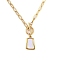 304 Stainless Steel & Synthetic Shell Trapezoid Pendant Necklaces, Long-Lasting Plated, Real 18K Gold Plated, 17.24 inch(43.8cm), Extender: 60mm, Pendant: 22x15mm