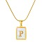 Stainless Steel Snake Bone Chain Alphabet Necklace with Shell Pendant, Letter P, Golden