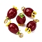 Handmade Lampwork Pendants, with Brass Findings, Fruit, with Jump Ring, Golden, Dark Red, 21.5~22.5x12mm, Hole: 4mm