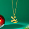 304 Stainless Steel Christmas Pendant Necklaces for Women, Golden, Deer, 15.75 inch(40cm), pendant: 22x22mm