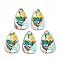 Acrylic Pendants, 3D Printed, Teardrop with Leaf Pattern, Colorful, 33x20x3mm, Hole: 3x2mm