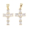 Brass Glass Pendants, Cross Charms, Long-Lasting Plated, Rack Plating, Lead Free & Cadmium Free, Real 18K Gold Plated, Faceted, Clear, 35x21x3.5mm, Hole: 11x6mm