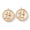 Real 18K Gold Plated Brass Micro Pave Clear Cubic Zirconia Pendants, with Shell, Long-Lasting Plated, Flat Round with Constellation, Pisces, 21x18x3mm, Hole: 1.8mm