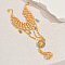 Vintage Brass Flat Round Link Finger Ring Bracelets for Women, Flat Round with Flower, with Synthetic Turquoise, Golden, 5-3/4 inch(14.5cm) long, Inner Diameter: 7-1/8 inch(18cm), ring: 0.16cm~0.18cm Inner Diameter