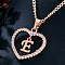 Alloy Crystal Rhinestone Heart with Initial Pendant Necklaces, Rose Gold, Letter E, 16.93 inch(43cm)