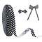 1 Roll Polyester Ribbons, Flat with Tartan Pattern, Black, 3/8 inch(10mm), 25 yards/roll