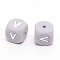 Silicone Beads, Cube with Letter.V, Gray, 12x12x12mm, Hole: 2mm