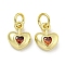 Rack Plating Brass Micro Pave Cubic Zirconia Charms, with Jump Ring, Cadmium Free & Lead Free, Real 18K Gold Plated, Long-Lasting Plated, Heart, Chocolate, 10x8x3.5mm, Hole: 3mm